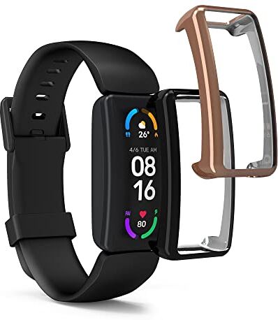 kwmobile Set 2X Custodia Smartwatch Compatibile con Fitbit Inspire 3 / Inspire 2 / Ace 3 Cover Case Silicone Protezione Orologio Fitness Nero/Oro Rosa