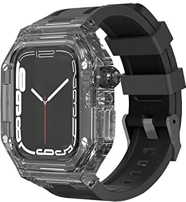 GQMYOK Lusso Trasparente Modifica Kit Caso Per Apple Watch 440 41mm FAI DA TE Mod Kit+Cinturino In Gomma Per Apple Watch Band 45mm 44mm SE 8 7 6 5 4, 45mm, agata