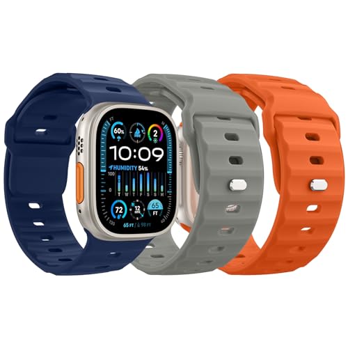 MoKo 3PZ Cinturino Ocean Compatibile con Apple Watch Ultra 2 49mm 45mm 44mm 42mm per Uomo Donna, Cinturini di Ricambio Sportivi in Silicone per iWatch Serie 9 8 7 6 5 4 3 SE Ultra 2 1, B/A/R