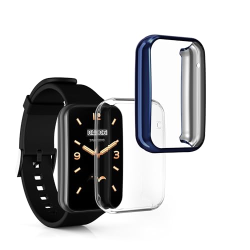 kwmobile Set 2X Custodia Smartwatch Compatibile con Xiaomi Mi Band 7 PRO Cover Case Silicone Protezione Orologio Fitness Trasparente/Blu Scuro