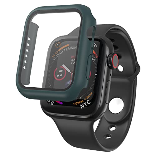 N NEWTOP Cover Pellicola 2in1 Compatibile per Apple Watch Serie SE/6/5/4 Custodia Protettiva Vetro Temperato Case Rigida Colorato Scocca Protezione Totale Ultra Sottile HD Soft (44mm, Verde Marino)