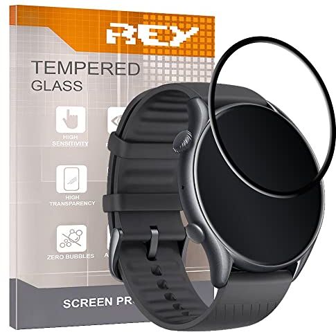 REY Pack 2X Pellicola salvaschermo 3D per AMAZFIT GTR 3 PRO, Nero, Copertura Completa, Pellicola Protettiva Protezione Schermo, 3D / 4D / 5D