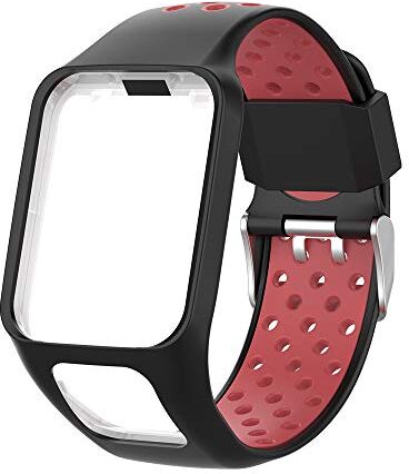 KINOEHOO Cinturino Compatibile con TOMTOM Runner 2/3 Cardio/Music Spark Cardio/Music Spark 3 Cinturini di Ricambio in Silicone.(Nero rosso)