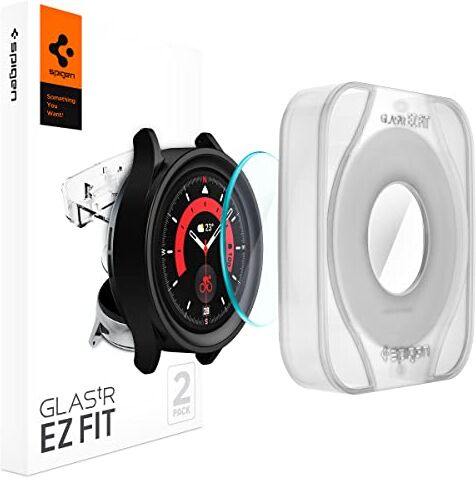 Spigen Glas.tR EZ Fit Vetro Temperato compatibile con Samsung Galaxy Watch 5 Pro 45mm, 2 Pezzi, Installazione Facile, Cristallino, Durezza 9H Pellicola prottetiva