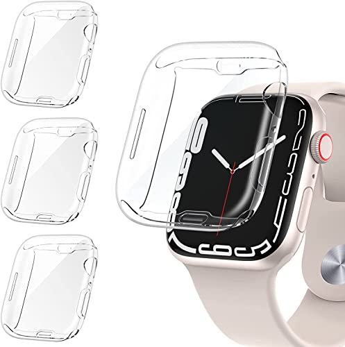 iVoler 3 Pezzi Cover e Pellicola Protettiva per Apple Watch 45mm Series 9/8 / 7, Copertura Completa Custodia Trasparente, Sottile Morbida TPU Protezione Schermo Anti-Graffio Case per iWatch 45mm