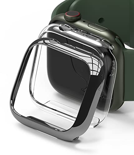 Ringke Slim (2 Pezzi) Compatibile con Cover Apple Watch 9/8 / 7 45mm, Custodia Sottile Rigida PC Antigraffio Clear & Deep Green