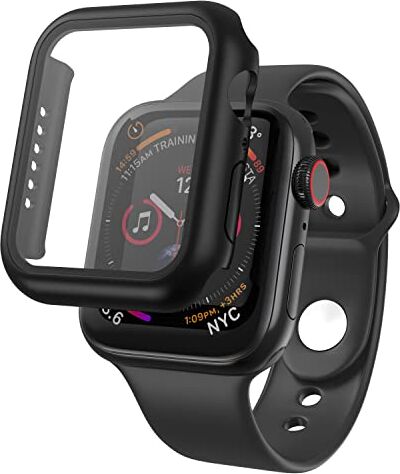 N NEWTOP Cover Pellicola 2in1 Compatibile per Apple Watch Serie 7/8 Custodia Protettiva Vetro Temperato Case Rigida Colorato Scocca Protezione Totale Ultra Sottile HD Soft Corpo Unico (45mm, Black)