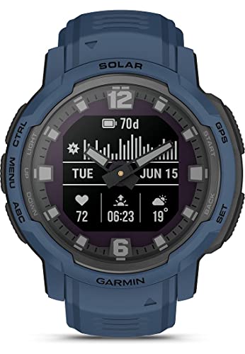 Garmin Instinct Crossover Solar, Smartwatch ibrido, 45mm, Ricarica solare, Rugged design e Lancette Super-Luminova, Autonomia 70 giorni, +30 Sport, GPS, Cardio, SpO2, Activity Tracker (Tidal Blue)