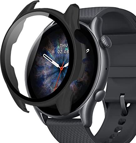 SeNool Custodia Compatibile con Amazfit GTR 3/3 Pro, PC Cover Rigida con Vetro Temperato Protezione di Schermo, [Durezza 9H] Case Compatibile con Amazfit GTR 3/3 Pro Nero