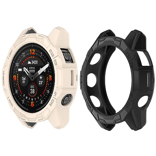HUAYUWA Confezione da 2 custodie protettive in morbido TPU (nero+beige) compatibili con Garmin EPIX PRO 51 mm/Fenix 7X PRO/Fenix 7X, custodia protettiva per smartwatch
