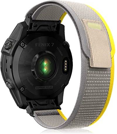 ZoRoll 22mm QuickFit Cinturino per Garmin Fenix 7/Fenix 6 GPS/Fenix 6 PRO GPS/Fenix 5/Fenix 5 Plus, Elastico Nylon Cinghie di Ricambio per Garmin EPIX/Approach s62/Approach s60 Giallo&Beige