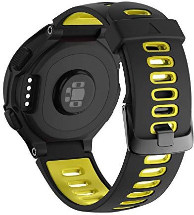 NotoCity Garmin Forerunner 735XT Cinturino, Silicone Cinturino per Garmin Forerunner 230/235/620/630/735XT, Cinturino di Ricambio Quick-Fit Traspirante, Colori multipli(Nero + Giallo,Fibbia d'argento)