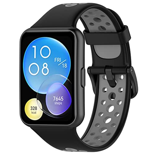 Moorovgi Cinturino Compatibile con Huawei Watch Fit 2,Braccialetti di Ricambio Sportivi in ​​Morbido Silicone per Donna Uomo (Nero&Grigio)