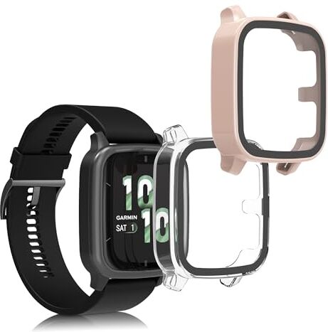 kwmobile 2x Custodia Rigida Smartwatch Compatibile con Garmin Venu Sq 2 Music/Sq 2 Cover Case Vetro Temperato Orologio Fitness trasparente/rosa antico