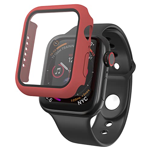N NEWTOP Cover Pellicola 2in1 Compatibile per Apple Watch Serie SE/6/5/4 Custodia Protettiva Vetro Temperato Case Rigida Colorato Scocca Protezione Totale Ultra Sottile HD Soft (40mm, Red)