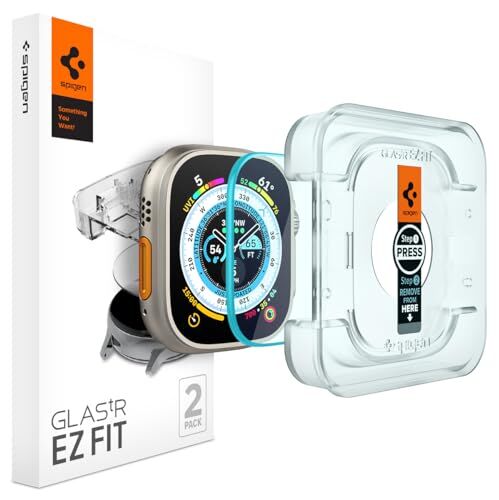Spigen Glas.tR EZ Fit Vetro Temperato compatibile con Apple Watch Ultra 2, Apple Watch Ultra, 49mm, 2 Pezzi, Installazione Facile, Cristallino, Anti-graffio, Durezza 9H Pellicola prottetiva