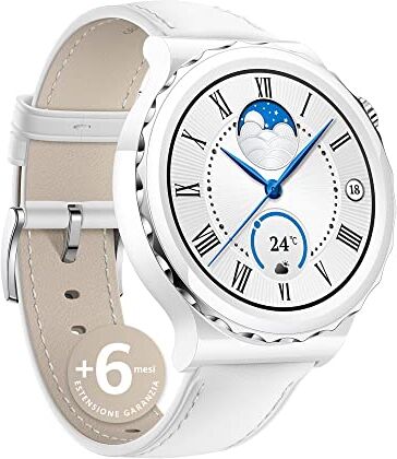 Huawei WATCH GT 3 Pro 43mm Smartwatch Orologio Donna, Elegante design in ceramica, Quadrante in vetro zaffiro, Monitoraggio della salute 24h, SpO2, 5ATM, GPS, Pelle +6 mesi estensione garanzia