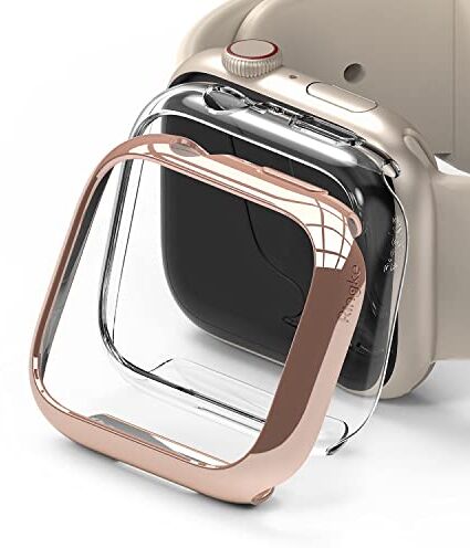 Ringke Slim (2 Pezzi) Compatibile con Cover Apple Watch 9/8 / 7 41mm, Custodia Sottile Rigida PC Antigraffio Clear & Chrome Rose Gold