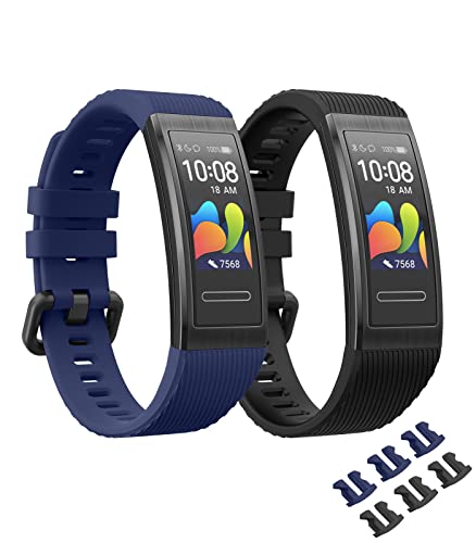 MoKo 2 Pezzi Cinturino Compatibile con Huawei Band 4 PRO/Band 3 PRO/Band 3, Cinturino Sportivo di Ricambio in Morbido Silicone, Nero/Blu Notte