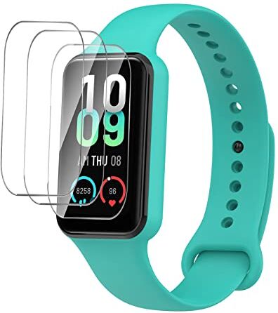 GIOPUEY Cinturini per Amazfit Band 7, Morbido silicone Cinturino + 3 Pezzi Pellicola Protettiva, [Resistente All'usura] [Traspirante] teal green