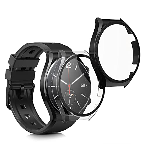 kwmobile 2x Custodia Rigida Smartwatch Compatibile con Xiaomi Watch S1 Cover Case Vetro Temperato Orologio Fitness nero/trasparente