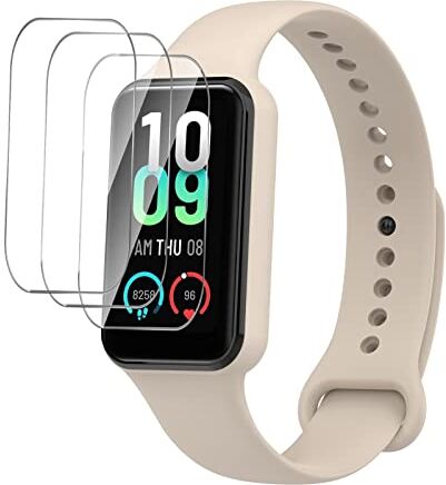 GIOPUEY Cinturini per Amazfit Band 7, Morbido silicone Cinturino + 3 Pezzi Pellicola Protettiva, [Resistente All'usura] [Traspirante] beige