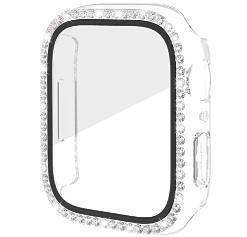 Miimall Custodia Compatibile con Apple Watch Serie 9/8/7 45mm, Case in PC Elettroplaccato con Protezione Dello Schermo in Vetro Temperato, Diamanti Case Antiurto per Apple Watch Serie 9/8/7, Nero
