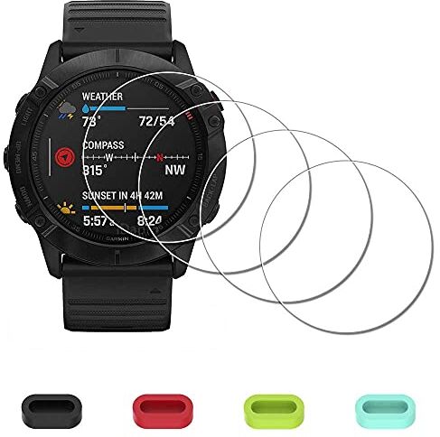 iDaPro vetro Pellicola per Garmin Fenix 6X Pro / 6X Pro Solar/ 6X 51mm + tappi in silicone anti-polvere, proteggi schermo vetro temperato antigraffio senza bolle