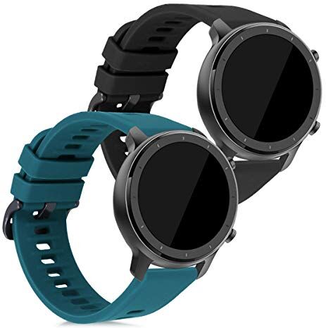 kwmobile 2x Cinturino TPU Silicone Fibbia Compatibile con Huami Amazfit GTR (42mm) Cinturino Cinturini 16-22 cm nero/petrolio