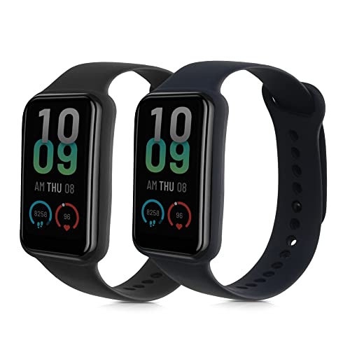 kwmobile 2x Cinturino TPU Silicone Fibbia Compatibile con Amazfit Band 7 Cinturino Cinturini 14-22 cm nero/blu scuro