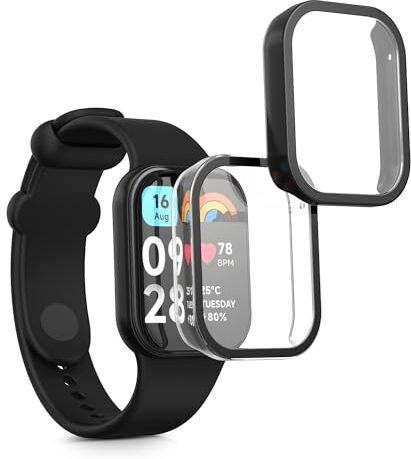 kwmobile 2X Custodia Rigida Smartwatch Compatibile con Xiaomi Mi Band 8 PRO Cover Case Vetro Temperato Orologio Fitness Trasparente/Nero