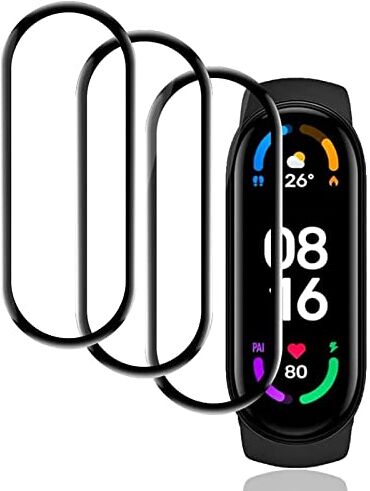 KZIOACSH Pellicola Protettiva Compatibile Xiaomi Mi Band 6 NFC/Mi Band 6/Mi Band 5[3 Pezzi], 3D Copertura Totale Adatta a Sensore Ultrasonico, [Non Vetro] [Senza Bolle] [TPU Materiale] [HD Trasparenza],Nero