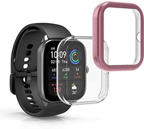 kwmobile Set 2X Custodia Smartwatch Compatibile con Huami Amazfit GTS 4 Mini Cover Case Silicone Protezione Orologio Fitness Trasparente/Rosa Antico