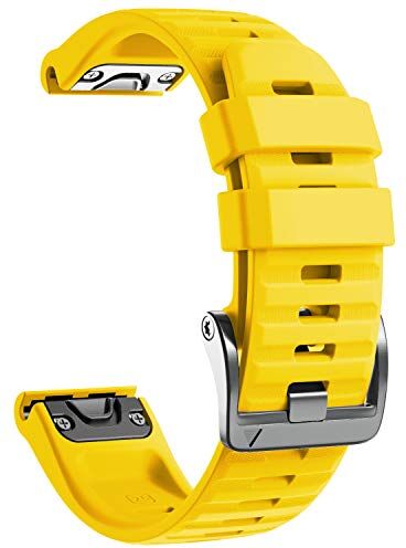 NotoCity Cinturino per Garmin Fenix 6X/Fenix 6X Pro/Fenix 3/Fenix 3 HR/5X/Fenix 5X Plus/, 26mm Cinturino di Ricambio in Silicone, Braccialetto Quick-Fit, Colori Multipli. (Giallo)