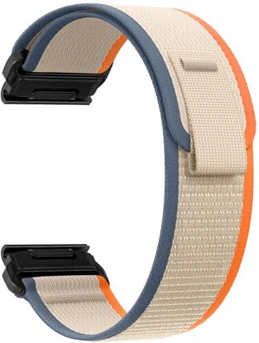 ZoRoll 26mm QuickFit Cinturino per Garmin Fenix 7X Pro/7X/6X/6X Pro/5X/5X Plus, Elastico Nylon Cinghie di Ricambio per Garmin tactix 7 AMOLED/tactix 7 Pro/Epix Pro 51mm/Enduro Beige&Arancione