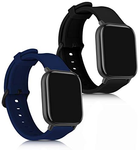 kwmobile 2x Cinturino TPU Silicone Fibbia Compatibile con Huami Amazfit GTS/GTS 2 / GTS 2e / GTS 3 Cinturino Cinturini 16-22 cm nero/blu scuro