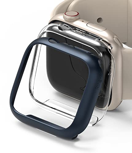 Ringke Slim (2 Pezzi) Compatibile con Cover Apple Watch 9/8 / 7 45mm, Custodia Sottile Rigida PC Antigraffio Clear & Metallic Blue