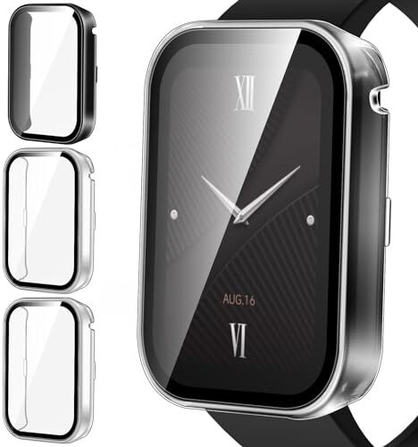 iVoler 3 Pezzi Cover con Vetro Temperato per Xiaomi Smart Band 8 PRO, Copertura Completa Custodia Rigida PC, HD Clear Pellicola Protettiva Anti-Graffio Case, 2 Trasparente + 1 Nero