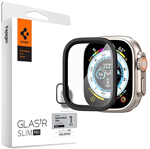 Spigen Glas.tR Slim Pro Vetro Temperato compatibile con Apple Watch Ultra 2, Apple Watch Ultra, 49mm, Nero, con Cornice Colorata, Cristallino, Durezza 9H Pellicola prottetiva