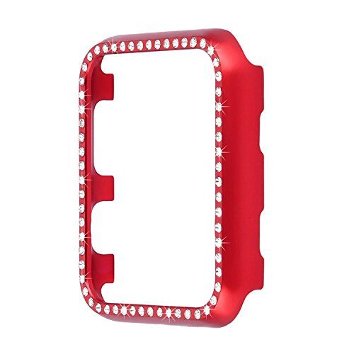 Burlife Compatibile con Cover Apple Watch 44MM Serie 5 Diamante Rosso, Paraurti Telaio in PC per Donne Bling Lucido con Strass Glitter Alluminio Custodia Protettiva Compatibile con Apple iWatch 44MM Serie 4