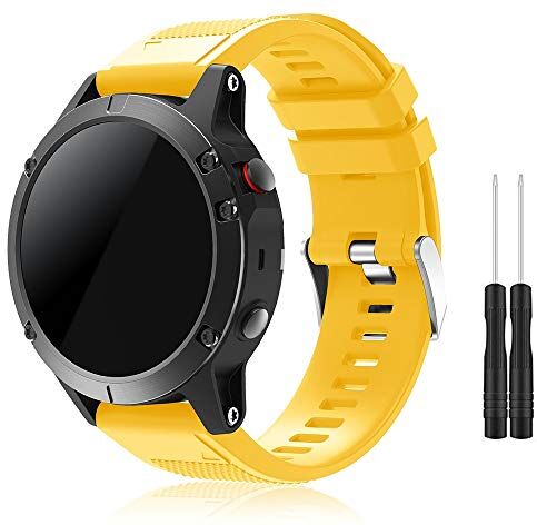 TOPsic Garmin Fenix 5 Cinturino, Braccialetto Morbido di Ricambio in Silicone per Garmin Fenix 5 / Forerunner 935 Smart Watch (Non per Fenix 5X o 5S) (Yellow)