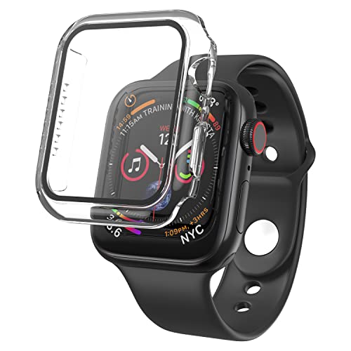 N NEWTOP Cover Pellicola 2in1 Compatibile per Apple Watch Serie SE/6/5/4 Custodia Protettiva Vetro Temperato Case Rigida Colorato Scocca Protezione Totale Ultra Sottile HD Soft (40mm, Trasparente)