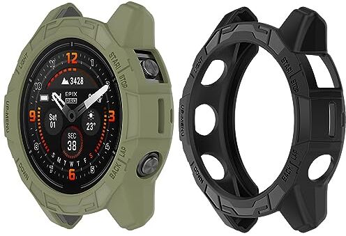 HUAYUWA Confezione da 2 cover in morbido TPU (nero+verde) compatibile con Garmin EPIX PRO 51 mm/Fenix 7X PRO/Fenix 7X Smartwatch custodia protettiva Shell accessori