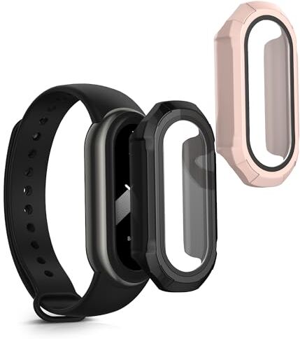 kwmobile Set 2x Custodia Smartwatch Compatibile con Xiaomi Mi Band 8 Cover Case Silicone Protezione Orologio Fitness nero/rosa antico