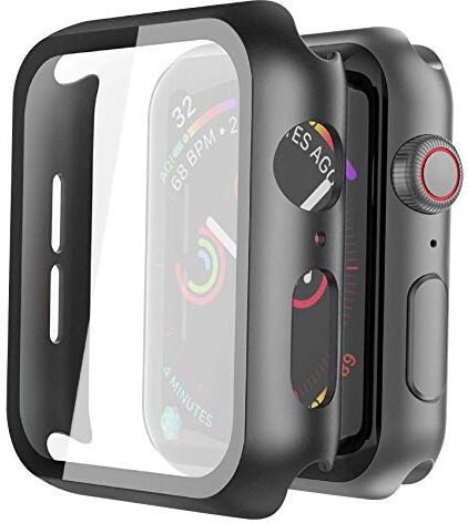 Misxi [2 Pezzi]  Nero Cover Apple Watch Series 6 / SE/Serie 5 / Series 4 Con Vetro Temperato 44mm, Custodia Rigida iWatch Protezione Totale Ultra Sottile HD Clear Pellicola Protettiva Per Apple Watch