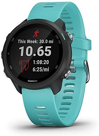 Garmin Forerunner 245 Music, GPS per la corsa, Memoria per musica, Distanza, Passo, Cardio, VO2max, Piani gratuiti per 5K, 10K e mezza, Tempi di recupero, Smartwatch (Aqua) (Ricondizionato)