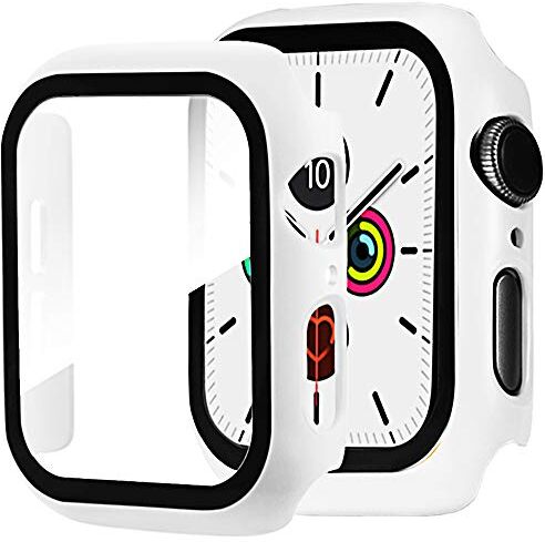 Miimall Custodia Compatibile con Apple Watch Series 3/Series 2/Series 1 38mm [Completa Copertura] Protezione Schermo in Vetro Temperato+PC Bumper per iWatch Series 3/2/1 38mm -Bianco