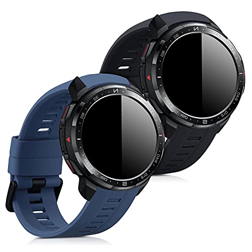 kwmobile 2X Cinturino TPU Silicone Fibbia Compatibile con Honor Watch GS PRO Cinturino Cinturini 14-22 cm Nero/Ardesia Scuro