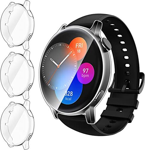 iVoler 3 Pezzi Cover e Pellicola Protettiva per Huawei Watch GT3 42mm / Huawei Watch GT 3 42mm, Copertura Completa Custodia Trasparente, Ultra Sottile Morbida TPU Anti-Graffio Protezione Schermo Case