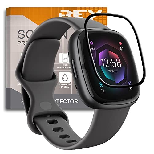 REY Pack 2X Pellicola salvaschermo 3D per Fitbit Sense 2 Fitbit Versa 4, Nero, Copertura Completa, Pellicola Protettiva Protezione Schermo, 3D / 4D / 5D